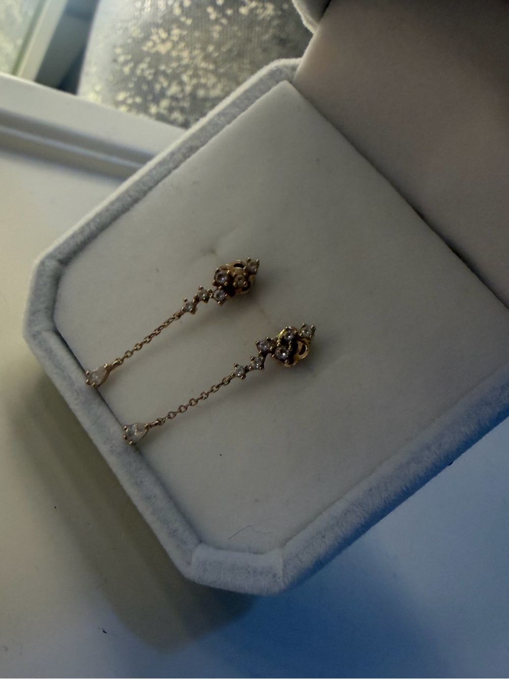14k Gold White Topaz Drop Chain Earrings